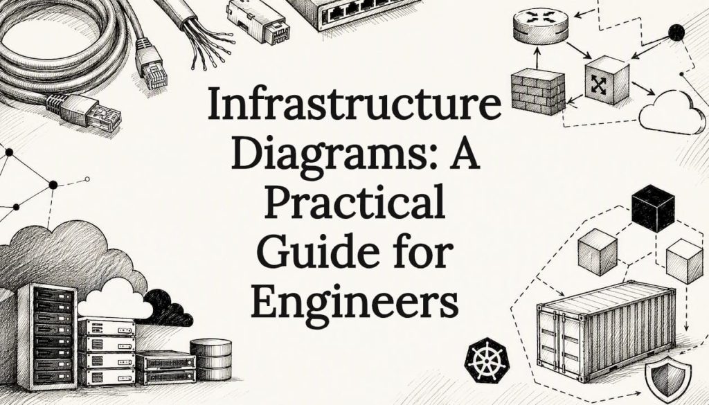 Decorative title card illustration for infrastructure diagrams article